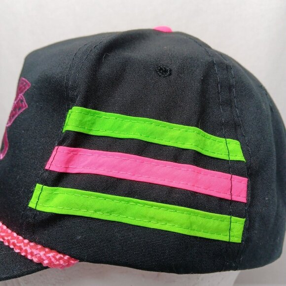 Pocono Raceway 3 Stripe Cap Hat Black Neon Pink Green Canvas Racing Race Vintage - Picture 7 of 13